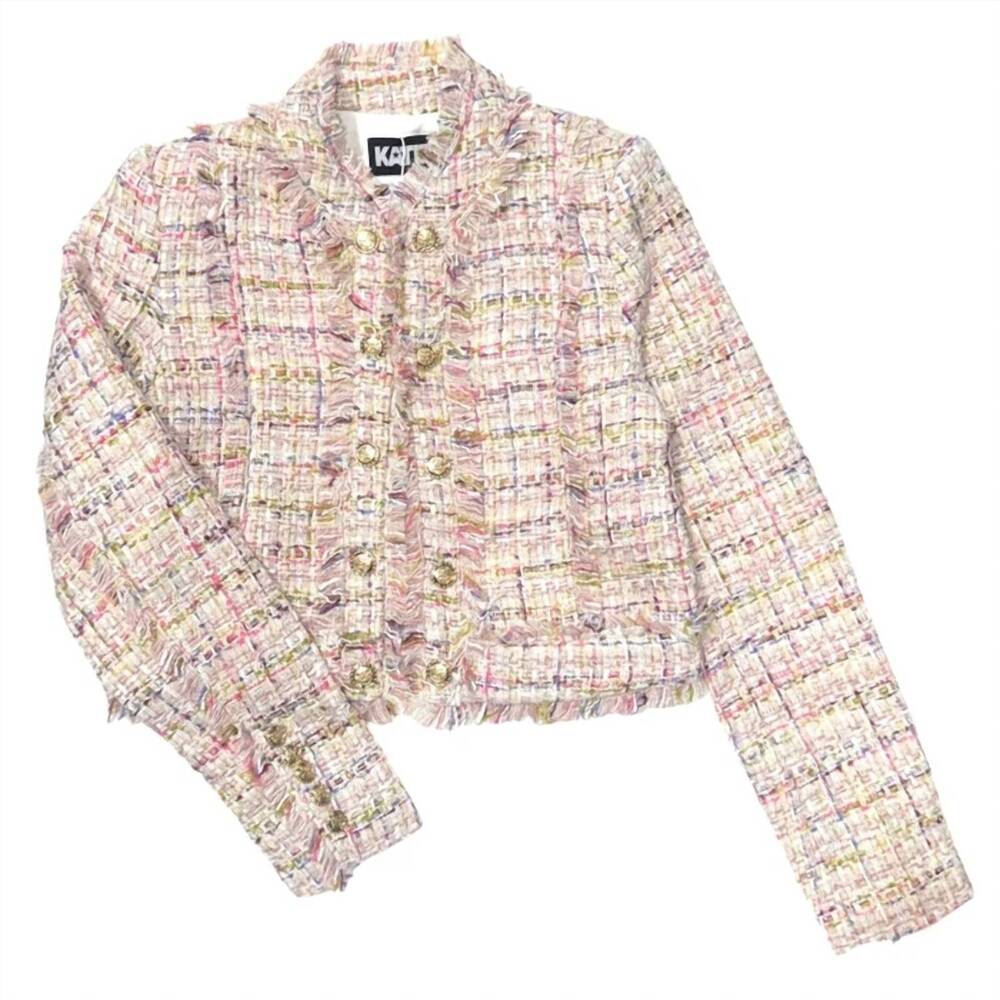 NEW KATIE J NYC girls lurx boucle samantha jacket in pink multi